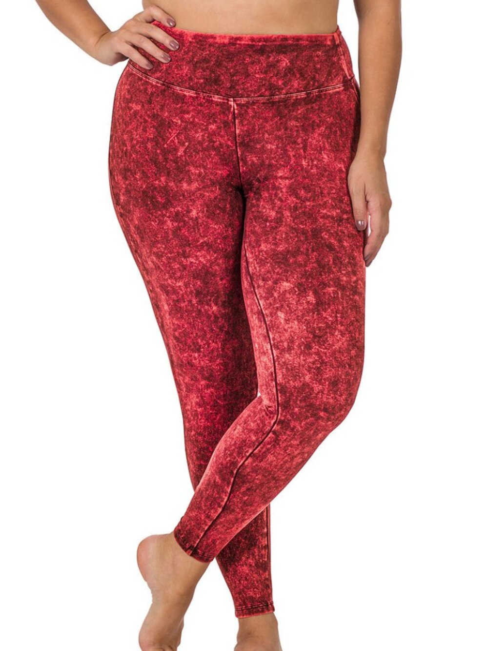 ZENANA MINERAL WASHED FULL-LENGTH YOGA PLUS LEGGINGS SIZE 1X-3X CABERNET